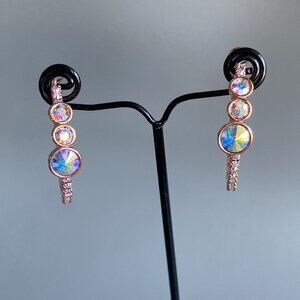 FAC Rose Gold Dazzling AB Crystal Hoop Earrings NWT